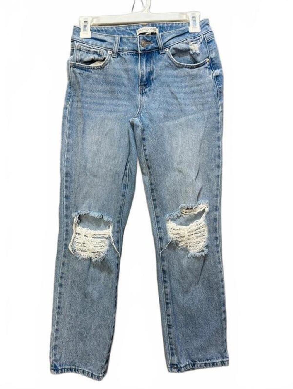 Happily Grey Womens Distressed Straight Leg Denim Jeans Blue Size 0/24 Ripped